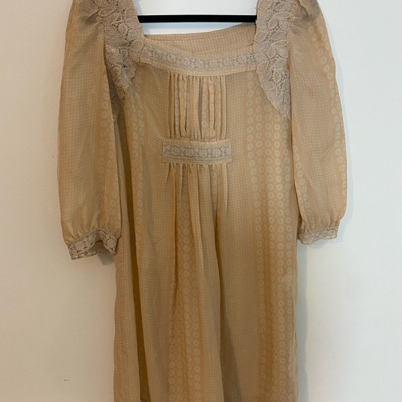 Anna Sui Silk Babydoll Dress with Lace Trim Pale Peach Size Small - Picture 1 of 4